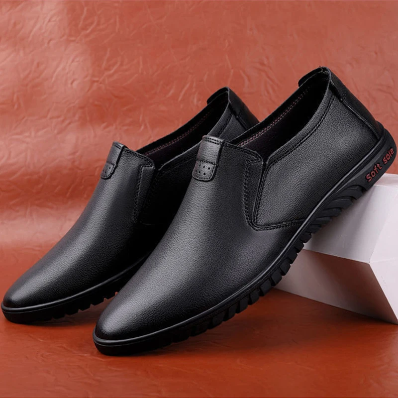 Men's Casual Business Leather Shoes Fashion Soft Bottom Oxfords Male Wedding Party Office Business Shoes Slip-on Outdoor Flats 2