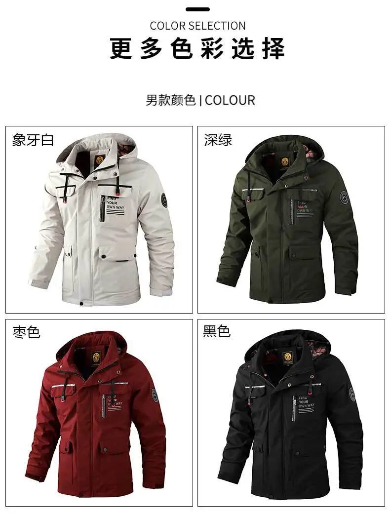 Description Picture 6 of item2023Casual High Quality Jacket Men's Hooded Windbreaker Outdoor Warm Clothing Lightweight Waterproof Fashionable Cold Protection
