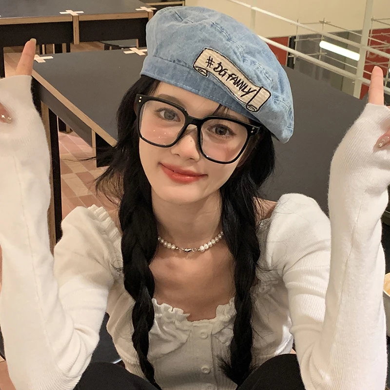 

2023 New Denim Berets for Women Spring and Autumn Design Sense Niche Ins Retro Beret Versatile Fashion Painter Caps Gorras