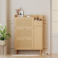 3-уровневый шкаф для обуви с дверцами, деревянный шкаф для хранения обуви с регулируемыми полками для прихожей, прихожей, спальни