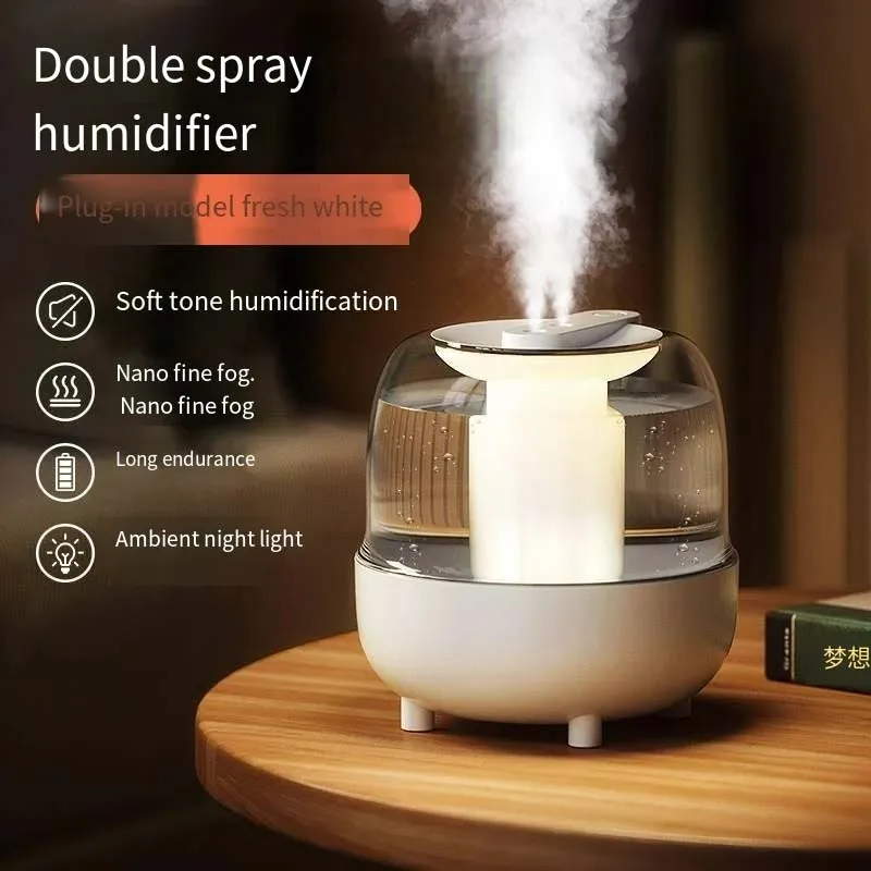 New 4L Double Spray Humidifier Home Mute Transparent Spray Fog With Night Light Usb Large Capacity Humidifier For Bedroom Office
