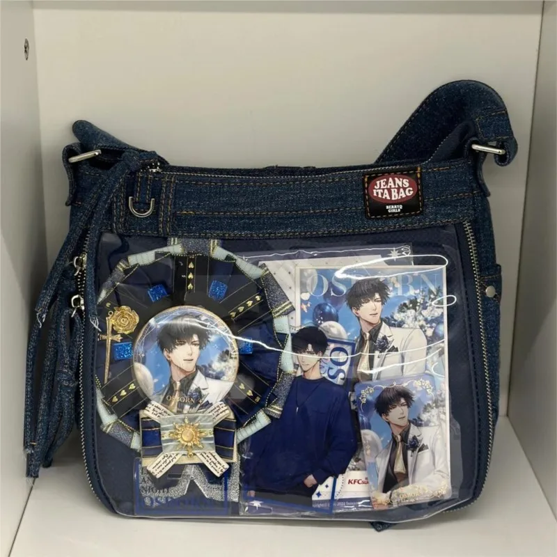 JIAERDI Harajuku Denim Ita Bags Women Sweet Cool Transparent Messenger Bag Purse Ladies jk Uniform Casual Crossbody Bags 2025