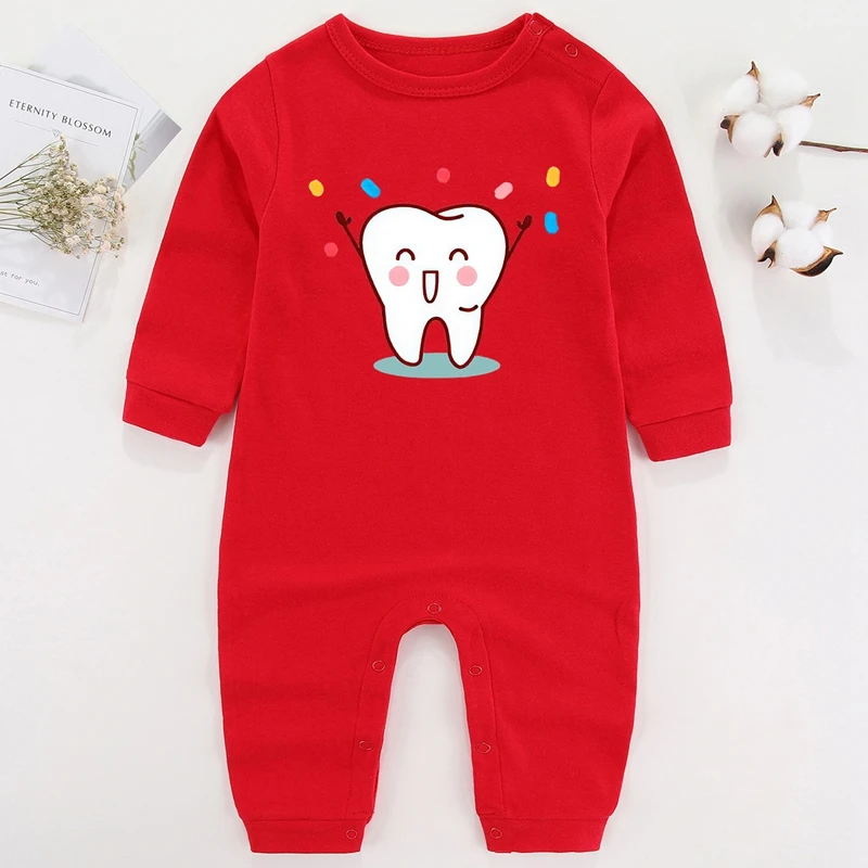 My First Tooth Baby Girl Winter Clothes Cotton Newborn Baby Boy Costume Long Sleeve Romper for Babies Infant Outfits bulk baby bodysuits	 Baby Rompers