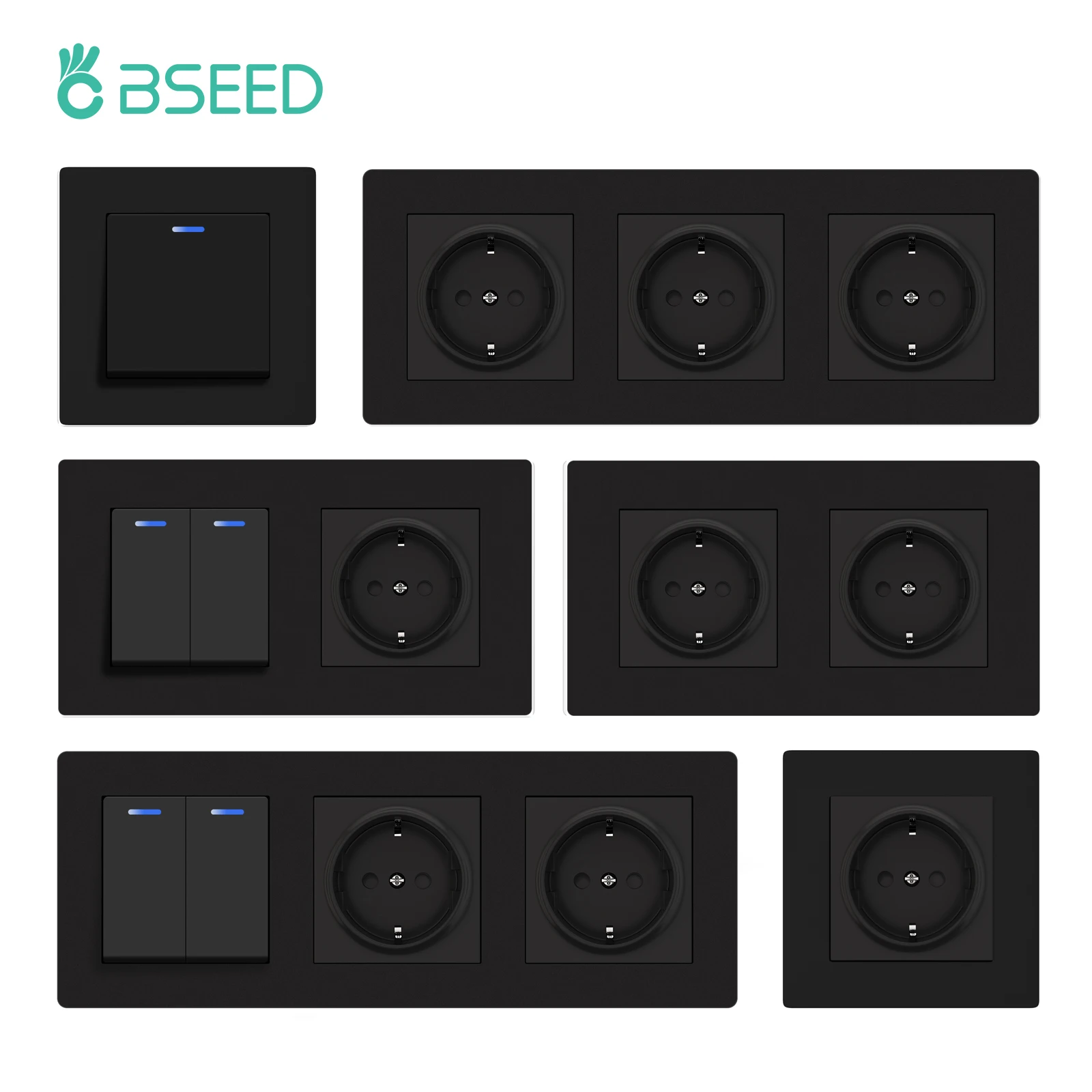 Series Botão Mecânico Interruptor de Luz Além Disso Tomada de Parede com Garras Painel de Plástico Tomadas ue Gang 2gang 1way Bseed-m2