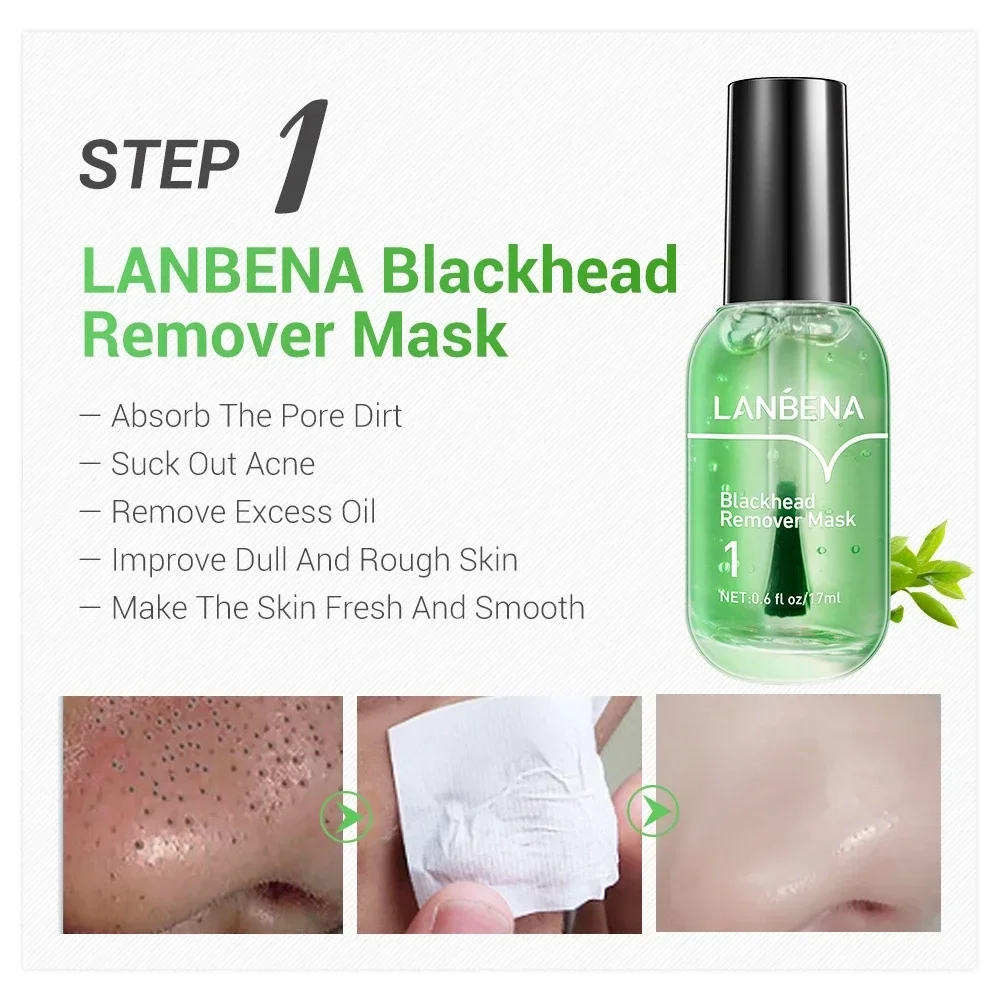 LANBENA Maschera per la rimozione di punti neri + Siero restringente i pori (Passo 1+Passo 2) Trattamento viso per l'acne 17 ml - immagine 5
