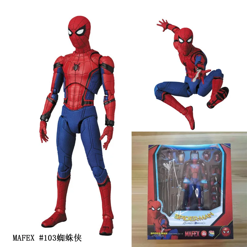 アメコミ MAFEX SPIDER-MAN 103 Ver.1.5 & MAFEX 047 MAFEX No.103 Spider-Man Homecoming Ver.1.5 Action Figure