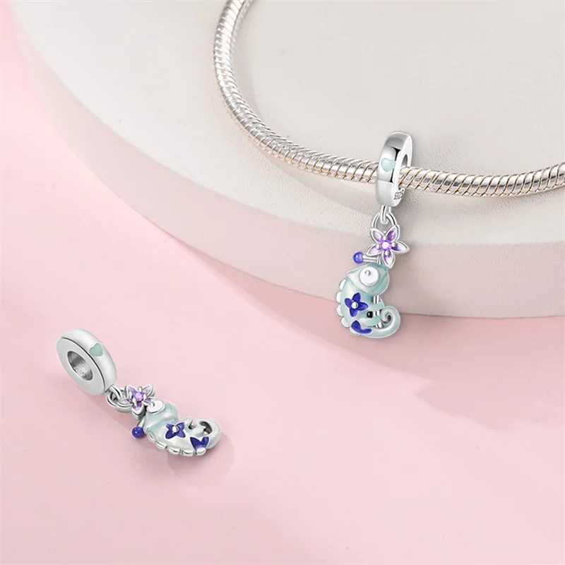 925 Sterling Silver Charms Beads Temperature Change Color Elephant Chameleon Butterfly DIY Jewelry Gifts
