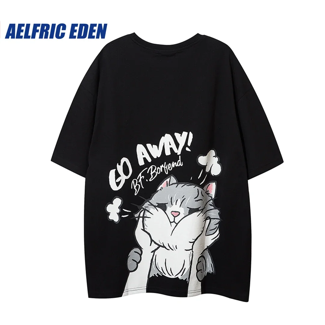 

Aelfric Eden 2023 Harajuku Streetwear Cute Cat Tshirt Y2K Mens Hip Hop Summer Casual Cotton Couples T-shirt Shortsleeve Top Tee