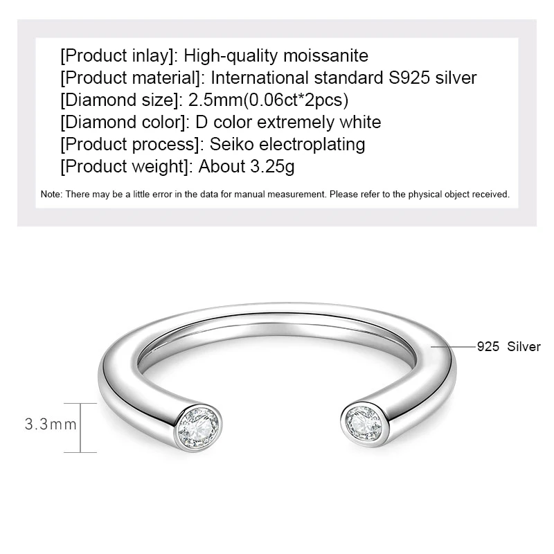 OXTAO 2,5 mm Moissanit-Ring mit zwei Steinen für Damen, 925er Sterlingsilber, trendiges, einzigartiges Design, offener Fingerring, Jahrestagsschmuck – Detail 11