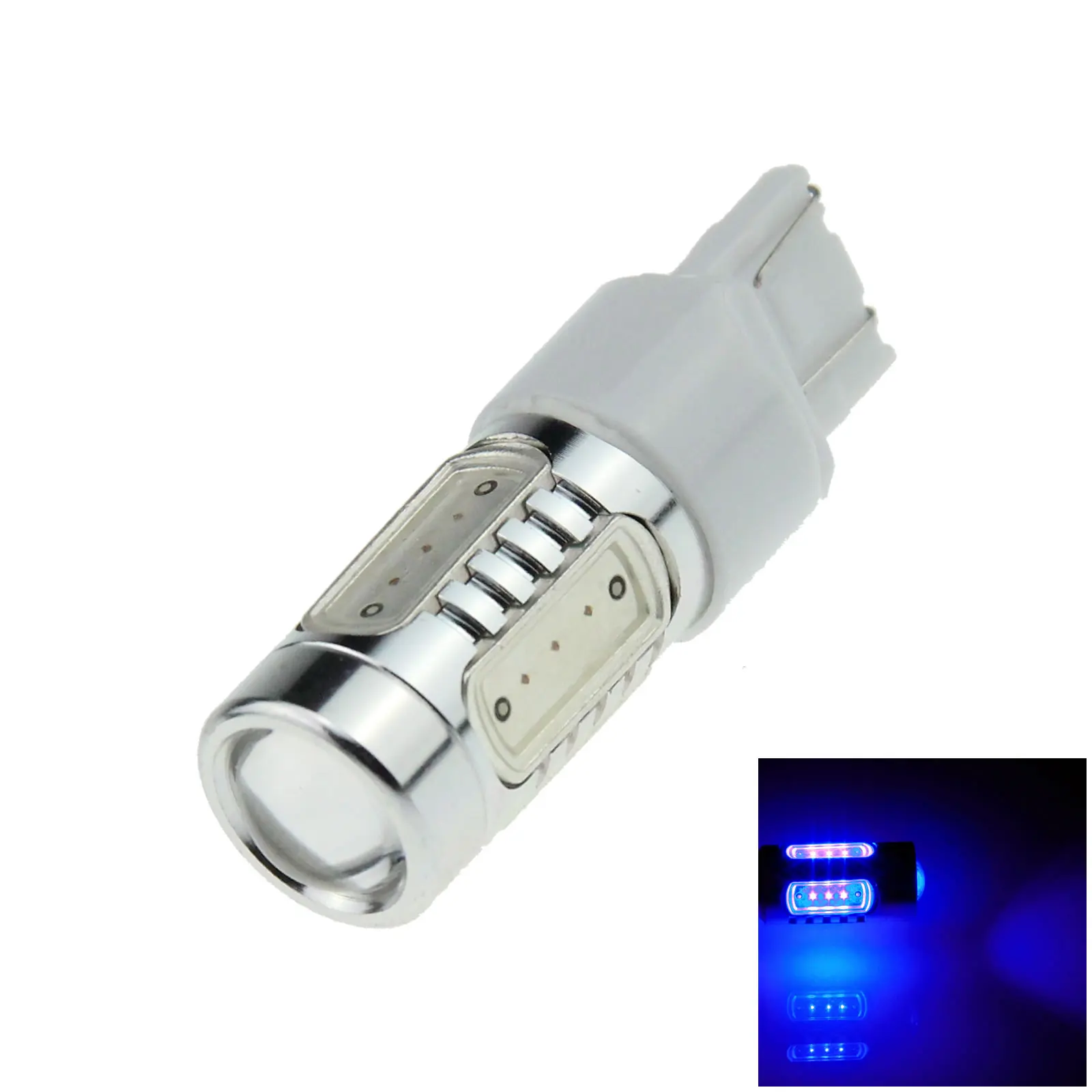 1X Blue Auto 7443 Brake Lamp Indicator Light 5 Emitters Cob Smd Led W3X16D Ece G011-B