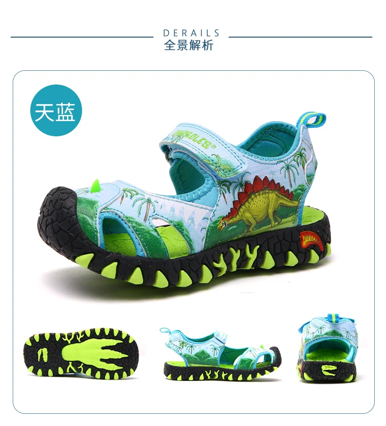 DINO Children Summer Sandals Boys Leather Breathable Dinosaur Design Kids Casual Outdoor Beach Sports Sandals Shoes Size 30-34 children's sandals