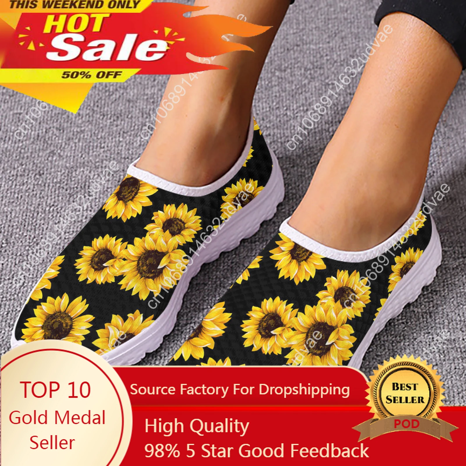 Sunflower Print Summer Ladies Sneakers Flats Women Casual Shoes Women Loafers Slip On Casual Shoes Flats Shoes