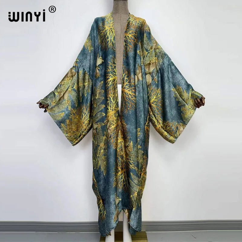 

2022 WINYI Europe kimono Women Cardigan stitch kaftan Cocktail sexcy Boho Beach Cover up caftan African Holiday long Sleeve Robe