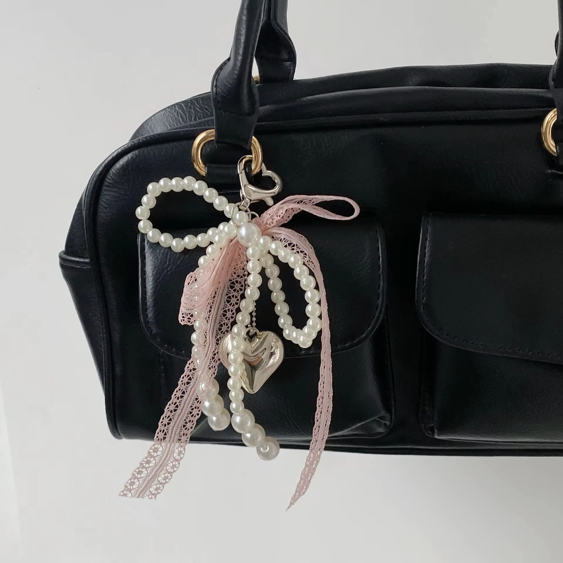 Y2k Imitation Pearls Lace Bowknot Keychain - Handbag and Backpack Key Chain - Punk Ornament - Image 5