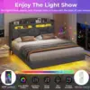 Floating Queen Bed Frame with Charging Station & Hidden Storage Headboard, RGB Floating Platform Bed Dark Grey 6