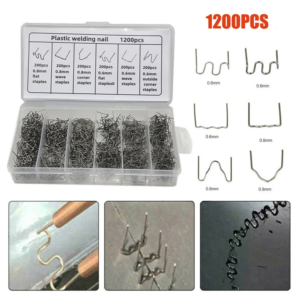 1200Pcs Plastic Repair Machine Welding Hot Stapler Bumper Fender Welder Staples 0.6mm, 0.8mm Wave Staples/flat Staples/V Staples 3boxes deli 0013 thick staples heavy duty stapler special staples 23 13 80 pages 1000pcs box