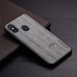 Luxury Bamboo Wood Pattern Leather Case - Premium Protective Cover for Mi 8 Lite (Light gray)