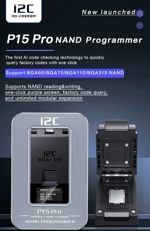 i2c p15pro programmer with BGA 315 BGA 60 BGA70 BGA110 For Iphone6 to 15promax Data Read and Write Repair Purple Screen