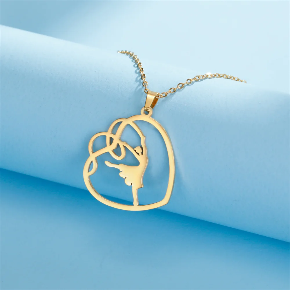 Exquisite tanzende Mädchen Ballerina Anhänger Halskette Herz Tänzerin Ballett Charm Choker Halskette für Frauen Edelstahl Schmuck – Detail 21