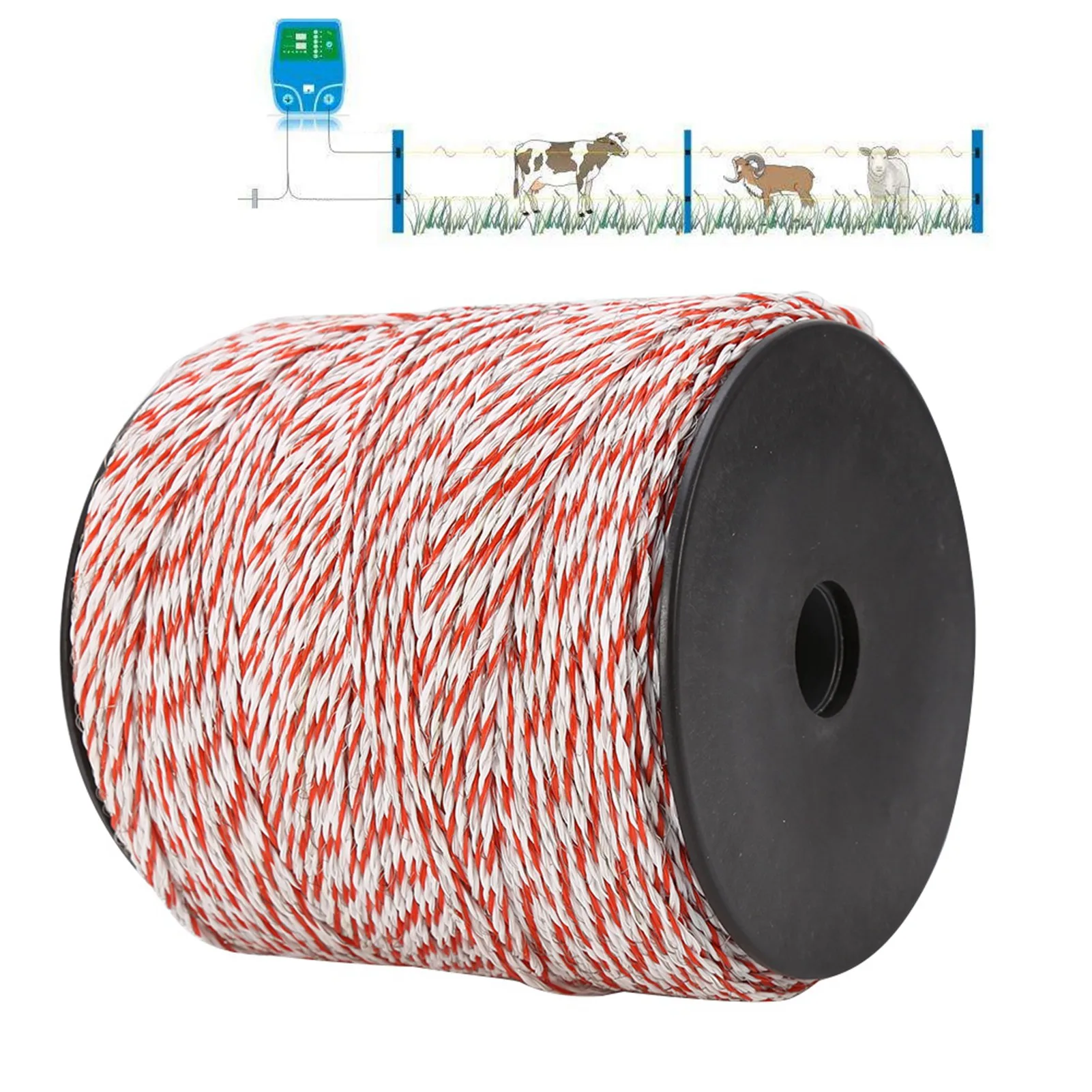 500M White Red Electric Livestock Fence Wire Stainless Steel Conductive Rope Fence Wire Roll
