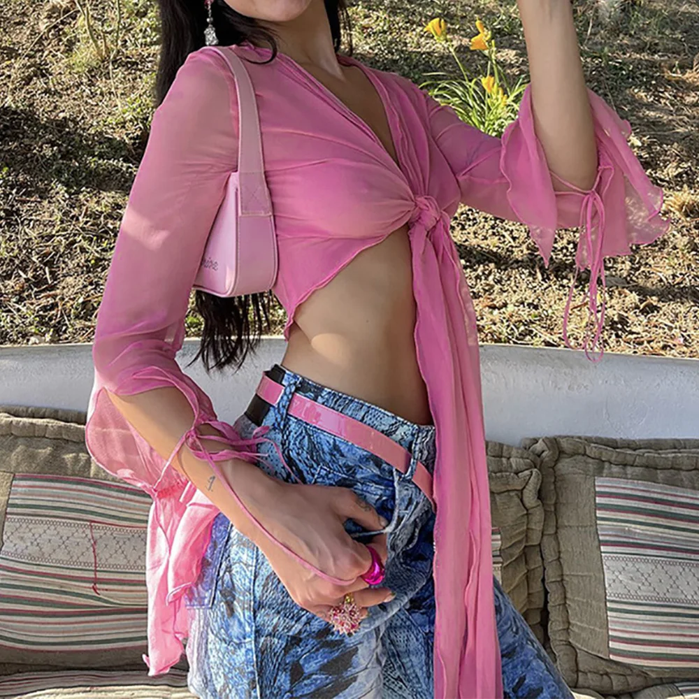 Pink Mesh Top Sexy Club | Mesh Top Outfit Pink | Transparent Pink Top -  2000s Fashion V - Aliexpress