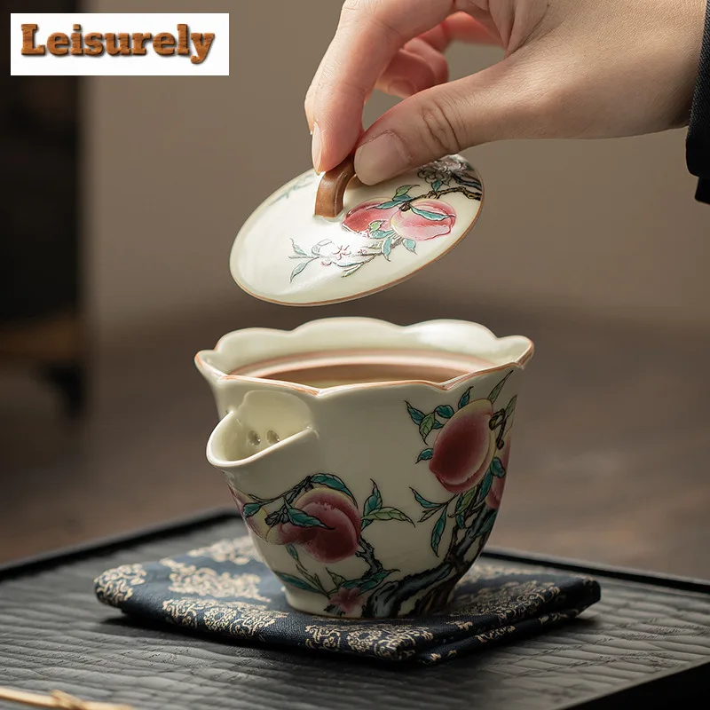 100ml Chinese Ru Kiln Porcelain Teapot Aesthetic Nine Peach Blossom Mouth Pot Tea Brewing Kettle Teaware Accessories Ornaments