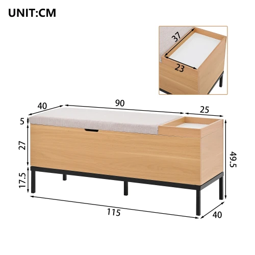 Banco de zapatos Banco de almacenamiento Banco de asiento Caja de almacenamiento plegable y reposapiés Color: natural Dimensiones 115 × 49,5 × 40 cm