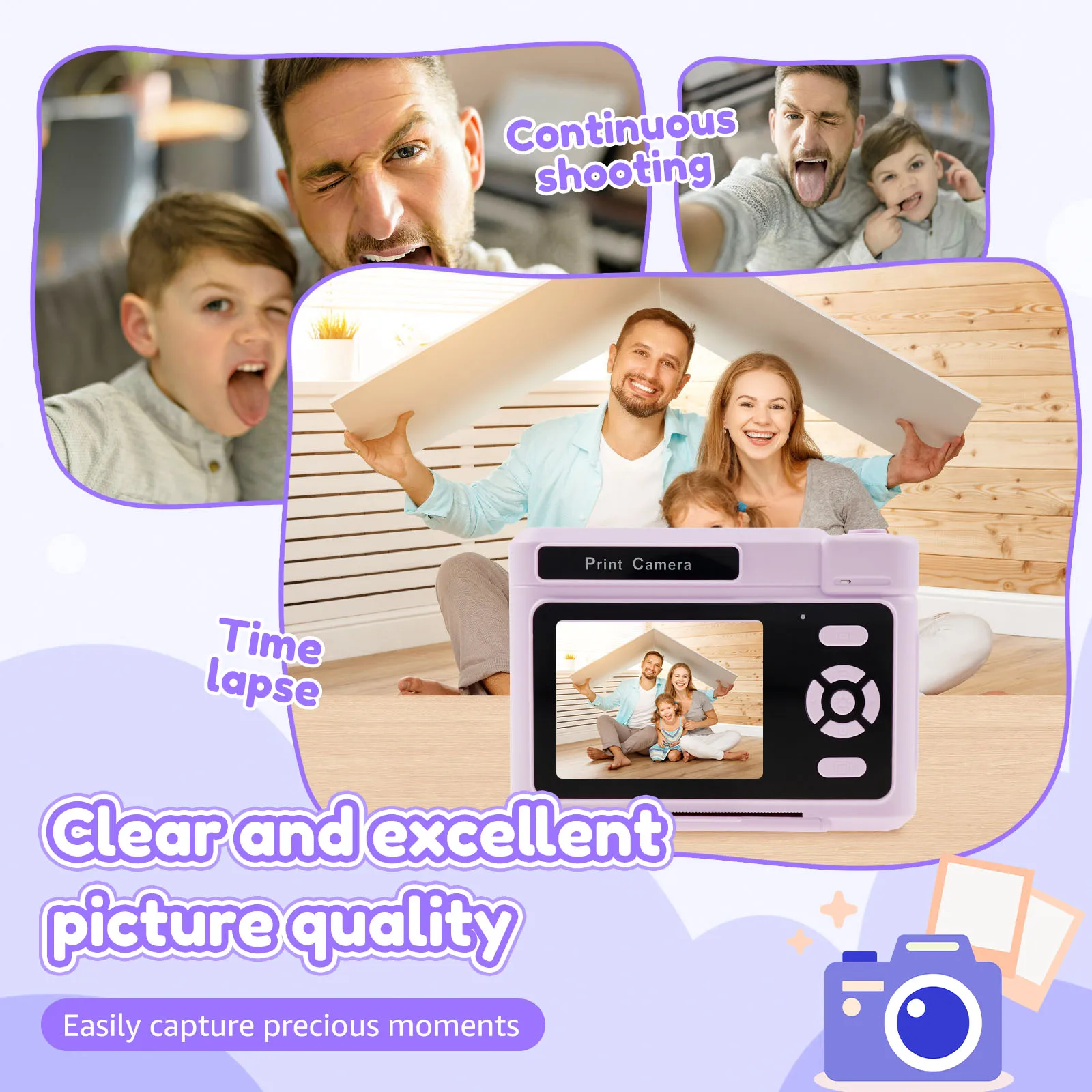 Kids Instant Print Camera with Printing Paper and 32G Card 1080P HD Video Kids Camera Instant Print Birthday Presents for Girls