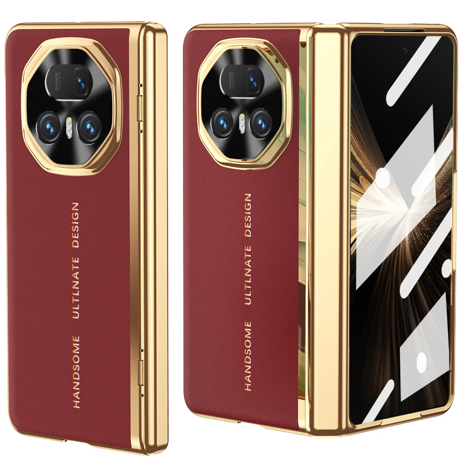 Plating Leather  with Hinge Protection and Front Screen Glass Film