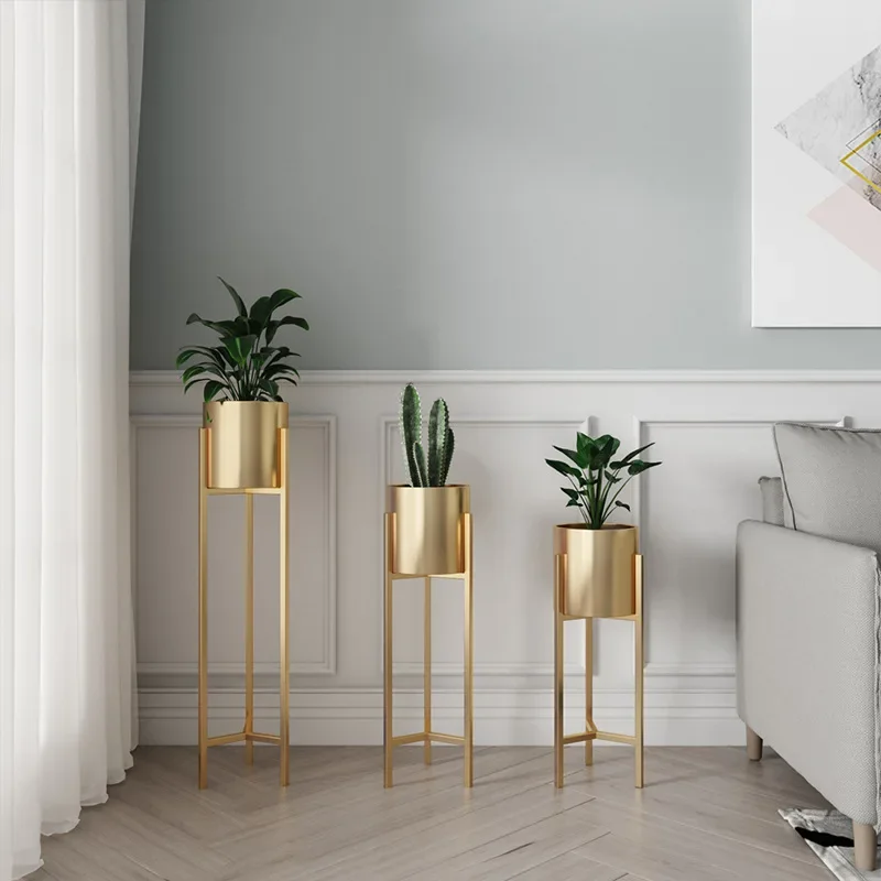 Nordic Gold Flower Rack Indoor Light Luxury Iron Flower Pot Rack Home Living Room Floor Standing Gold Decorative Storage