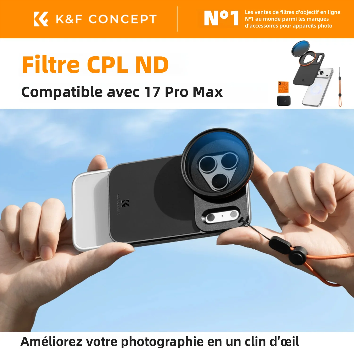 K&F CONCEPT Filtre 58 mm ND Variable ND2-32 ou Filtre Polariseur CPL pour iPhone 17 Pro Max avec Adaptateur Magnétique pour Filt