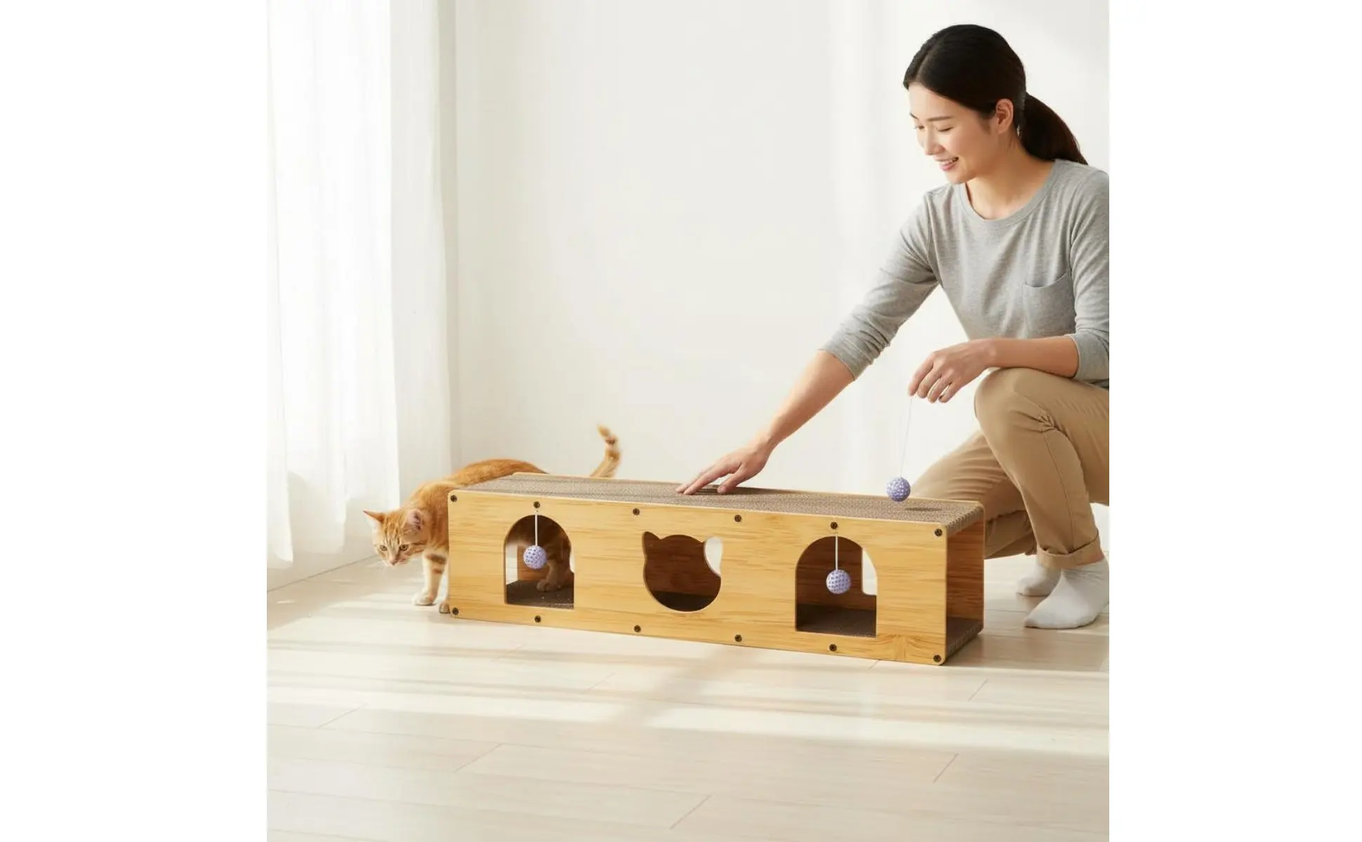 Cat Scratcher House Includes Scratching Surfaces Cat Scratcher Tunnel Pet Furniture Long-Lasting Cave Design for Kittens