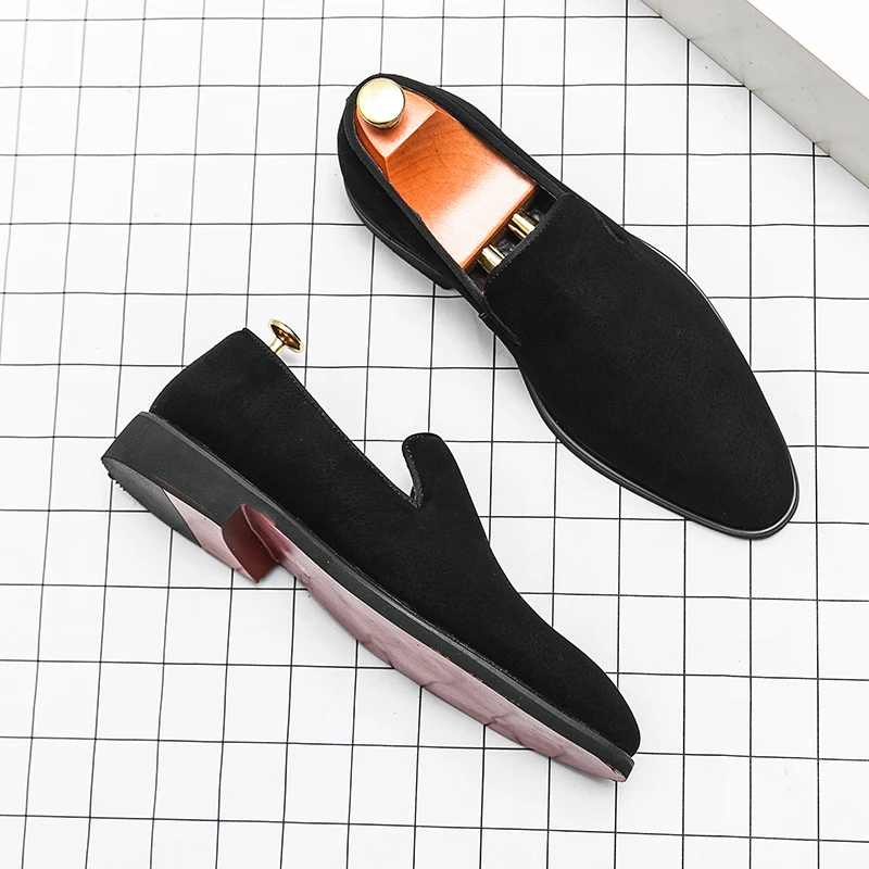 

Red Sole Loafers for Men Black Yellow Flock Business Handmade Formal Shoes Wedding Shoes Free Shipping Size 38-46