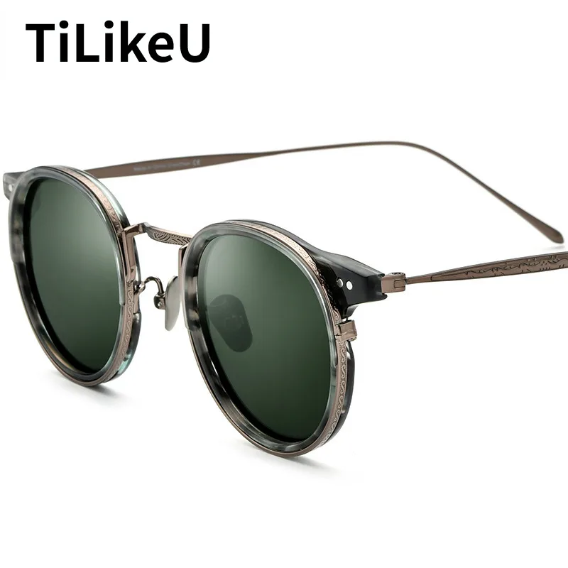 

2024 Korean Titanium Polarised Sunglasses Brand Designer Vintage Acetate Round Men Women Driving Fishing Sun Glasses Eyewear
