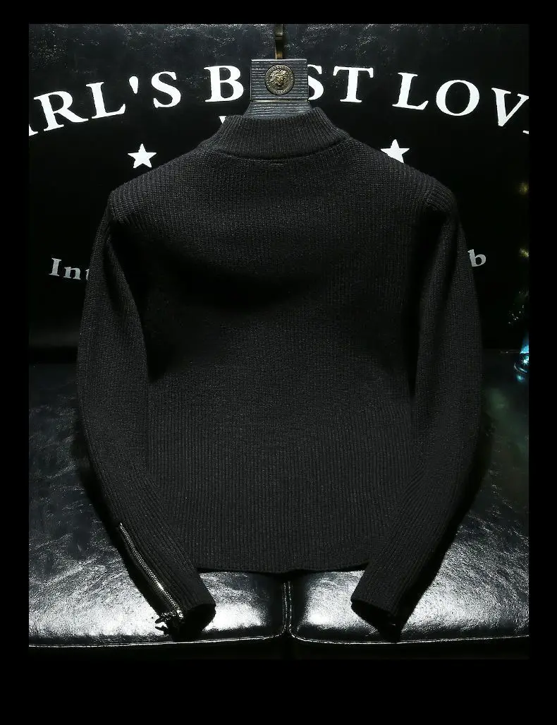 Men Sweater Autumn Winter New Arrival Zipper Solid Color Long Sleeve Fashion Trend Casual Versatile High Neck Knitted Top
