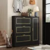 Shoe Storage Cabinet with 3 Flip Drawers & Locker, Wood Shoe Cabinet for Entryway, for Hallway Black and Gold (47.2”W x 9.5”D x 1