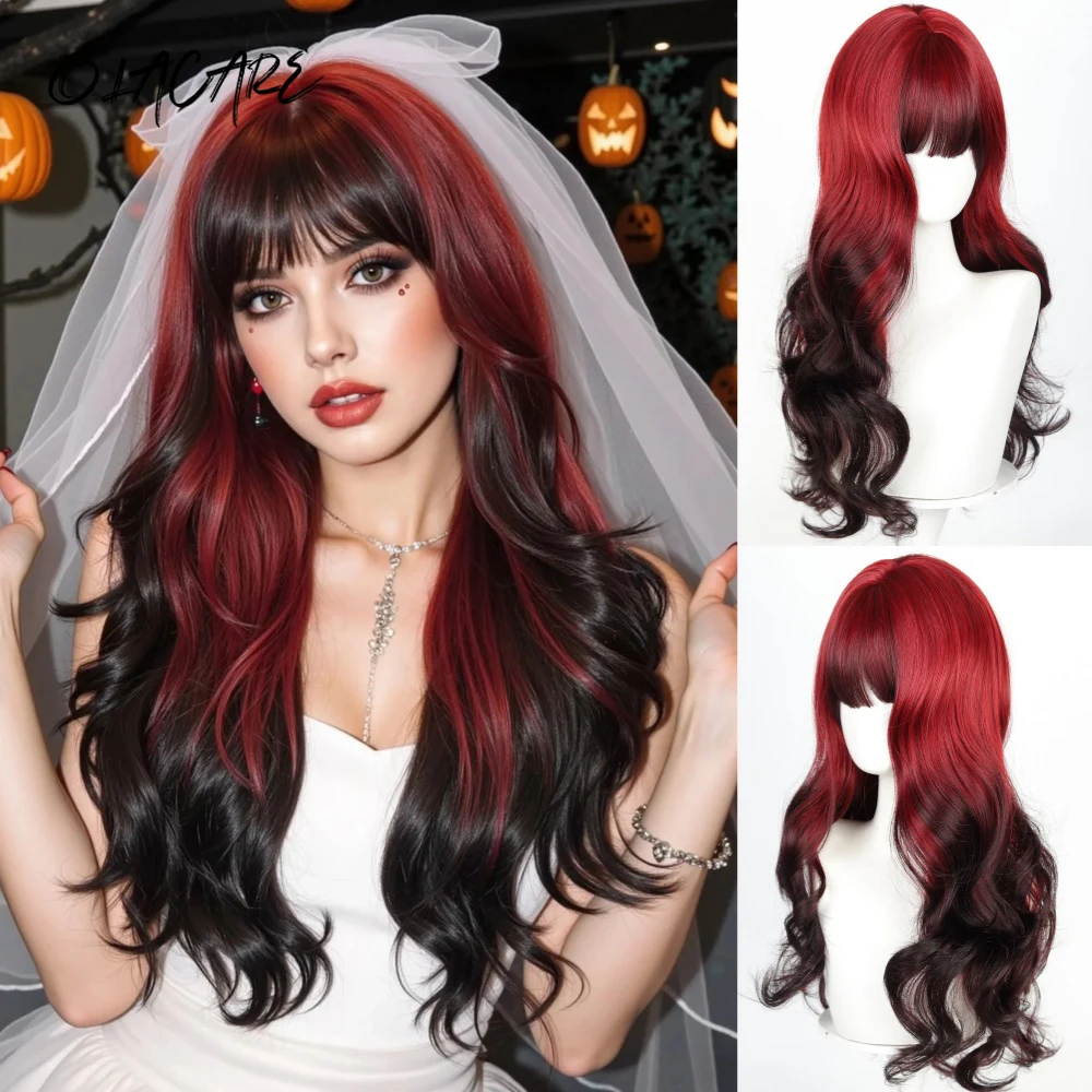 Synthetic Red Black Curly Wig for Daily Cosplay