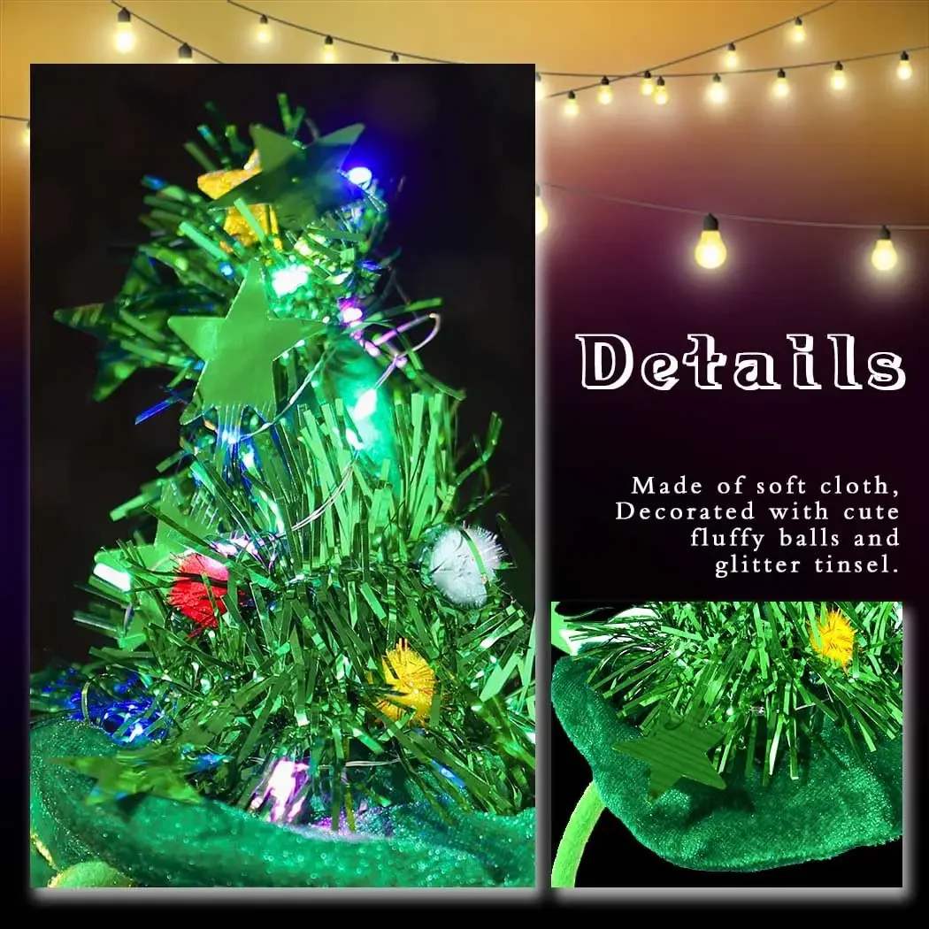 Light Up Christmas Headband Christmas Tree Headbands LED Green Xmas Hair Bands Women Girls Glow Xmas Hat Party Hair Accessories
