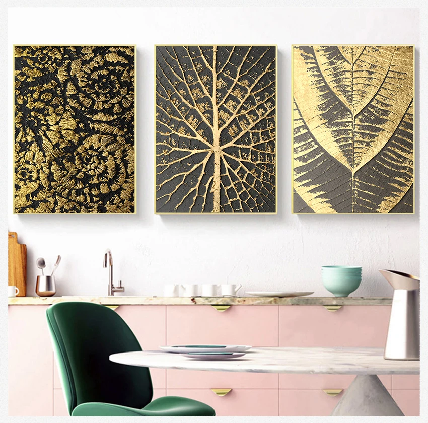 

Настенные художественные принты, домашний декор, картины для украшения гостиной, Золотое искусство, абстрактный постер на холсте с изображением дерева и листьев