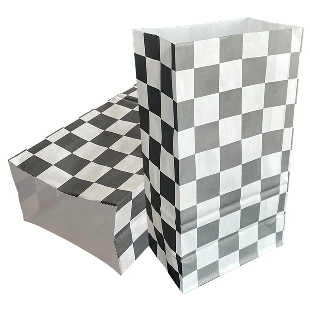 50 Sacchetti Regalo Per Caramelle A Forma Di Auto Da Corsa - Bustine A Scacchi Bianchi E Neri, PE Resistente, 24x16 Cm, Per Bomboniere E Feste