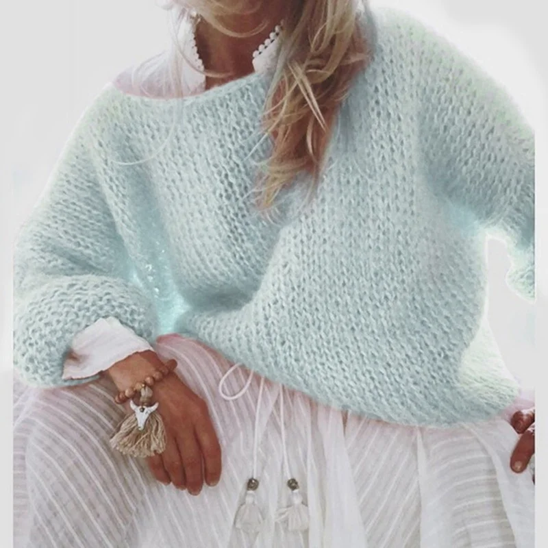 

Winter Lantern Sleeve Female Pullover Ladies Oversized Jumper 2023 New Loose Autumn Mohair Sweater Women Solid Knitted Sweaters
