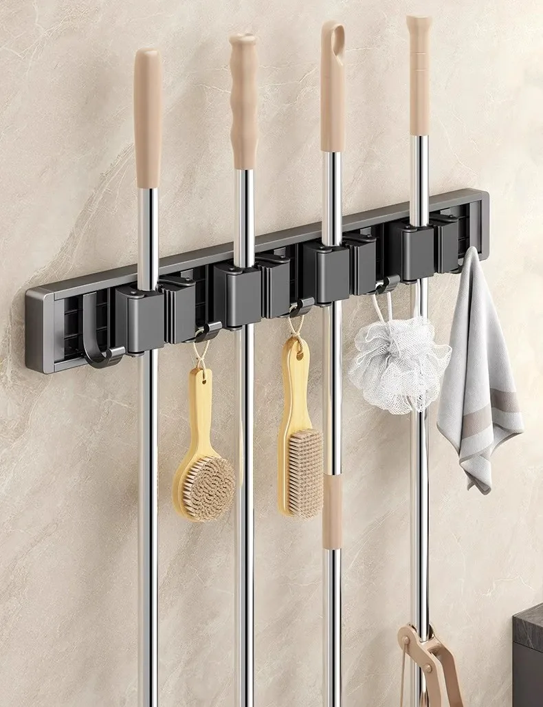 Mopp- und Besenhalter Wandmontierter Stabiler Mopp- und Besenhalter mit 5 Haken Organizer zum Aufhängen von Besen – Detail 5