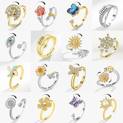 Multiple Style Anxiety Ring Fidget Spinner Rings for Women Star Moon Butterfly Flower Spinning Ring Rotate Freely Jewelry 2023