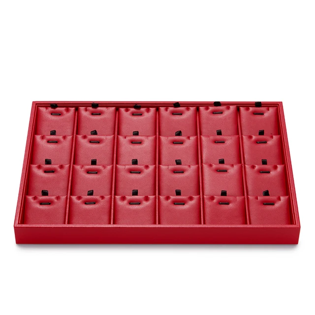 Oirlv-Présentoir à Bijoux en Cuir Rouge, pour Bague, Collier, Bracelet, Plateaux