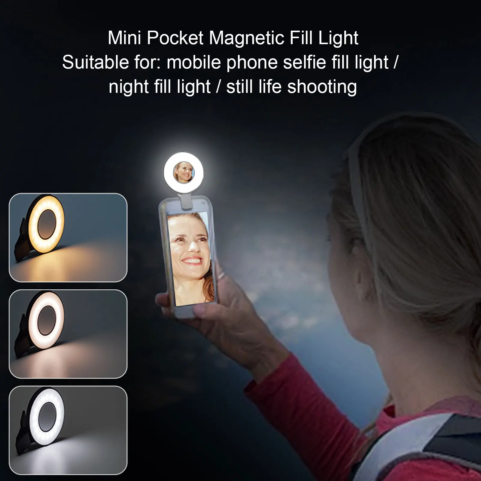 Magnetic Selfie Light for Phone 2500‑9000K Rechargeable 36 LED Fill Light with Clip for Selfies Video Conferences Vlogging