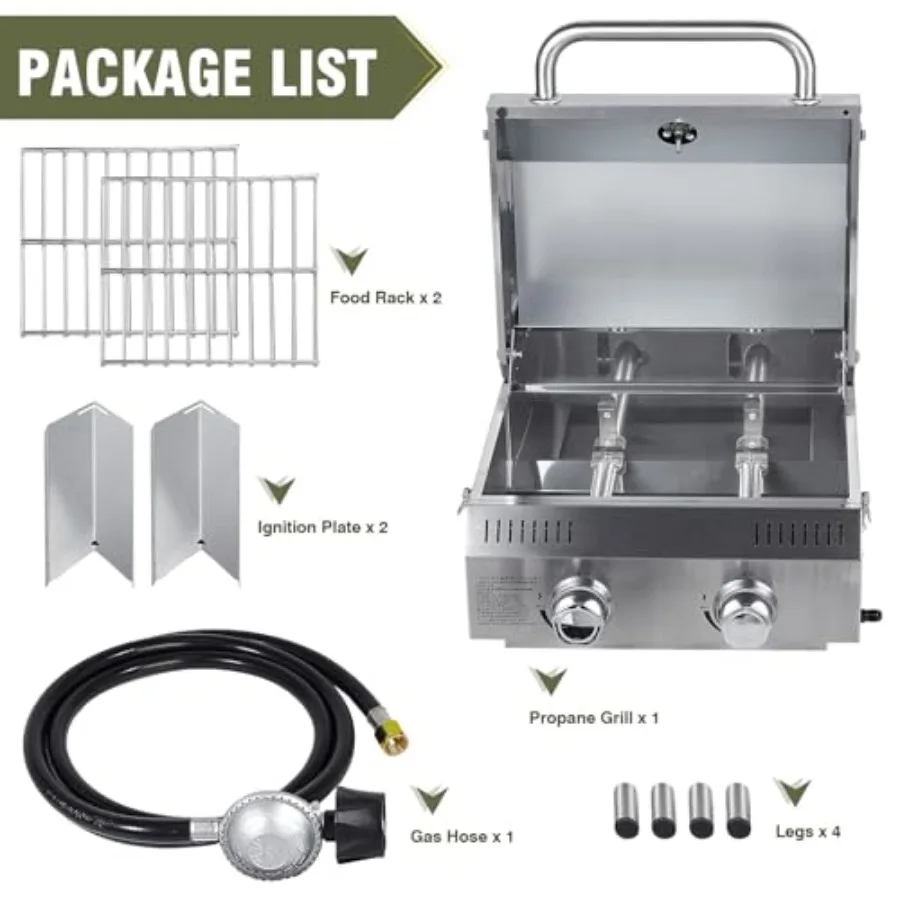 2-Burner Portable Propane Grill – Stainless Steel Tabletop BBQ 3