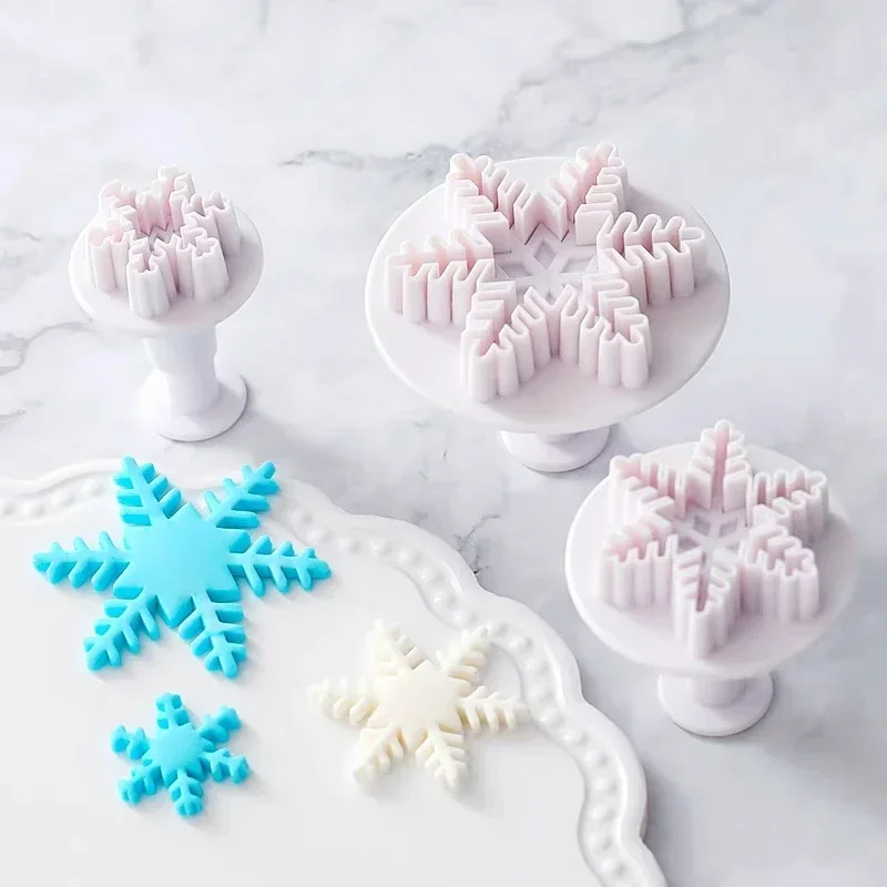 Snowflake Plunger Mold Cake Decorating Tool Biscuit Cookie Cupcake Mould Kitchen Accessories Fondant Cutting Pastry Cutter 3pcs