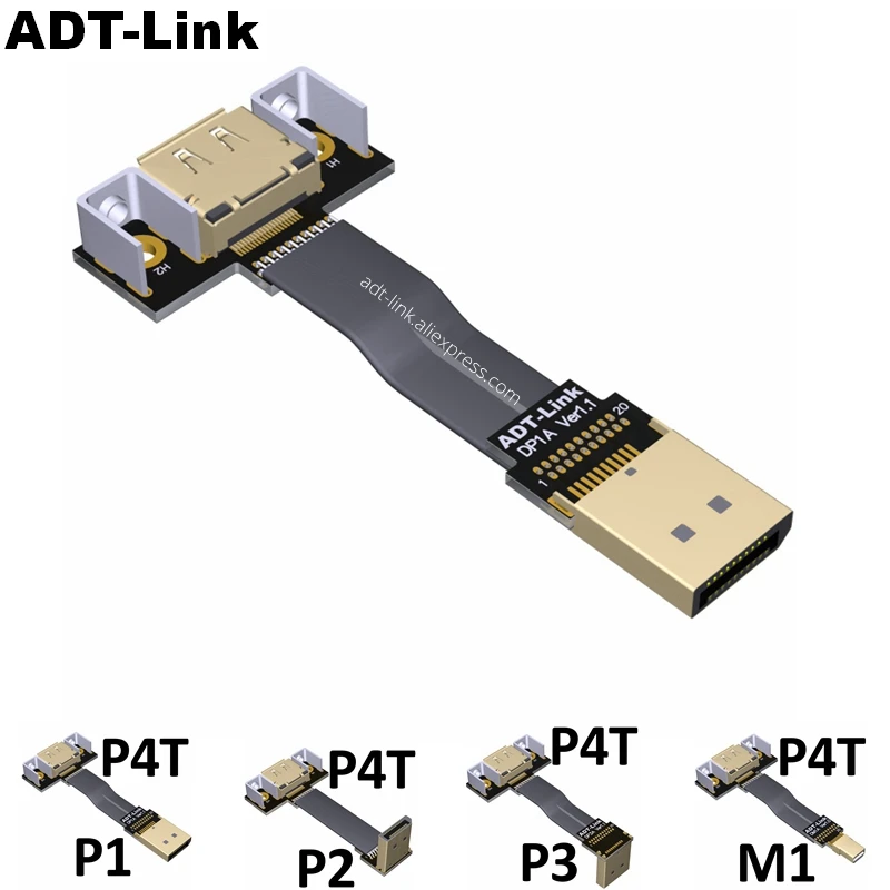 Displayport Fita Cabo de Extensão Macho-fêmea Plano Emi Blindagem Cabo Fpc dp 90 Graus Ângulo Conector com Suporte de Montagem