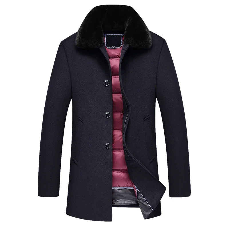 New Men's Fashion Business Korean Elegant Gentleman British Style Plus Fleece Slim Casual Wool Wool Medium Long Trench Coat