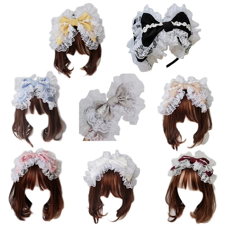 

Lace Headband Maid Ruffled Headdress Ornaments Layered Bowknot Hair Hoop H9ED